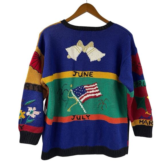 Vintage Knitted Calendar Cardigan Colorful Croft & Barrow Large Quirky - Picture 11 of 14